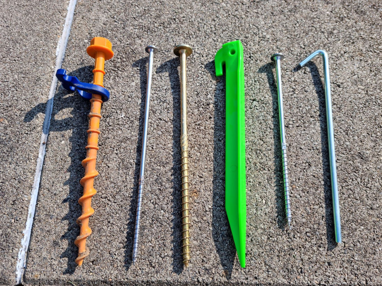 Batten/Coach screws, common tent pegs or Peggy Pegs?