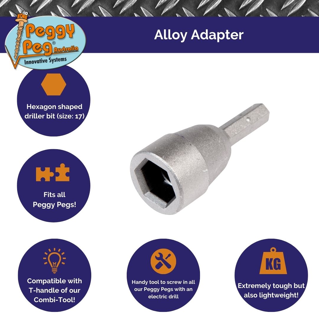 Alloy Adapter • single item (H66) • Aluminium Drill Driver for all screw-in Peggy Pegs