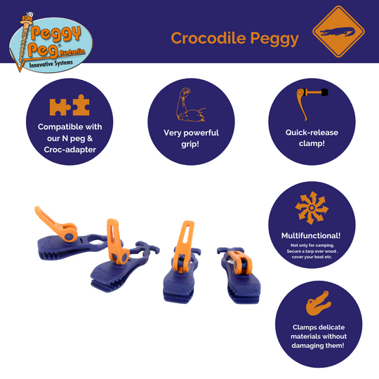 Crocodile PEGGY® blue • Pack of 4 (PP10) • Tarp/Multifunctional Clamp