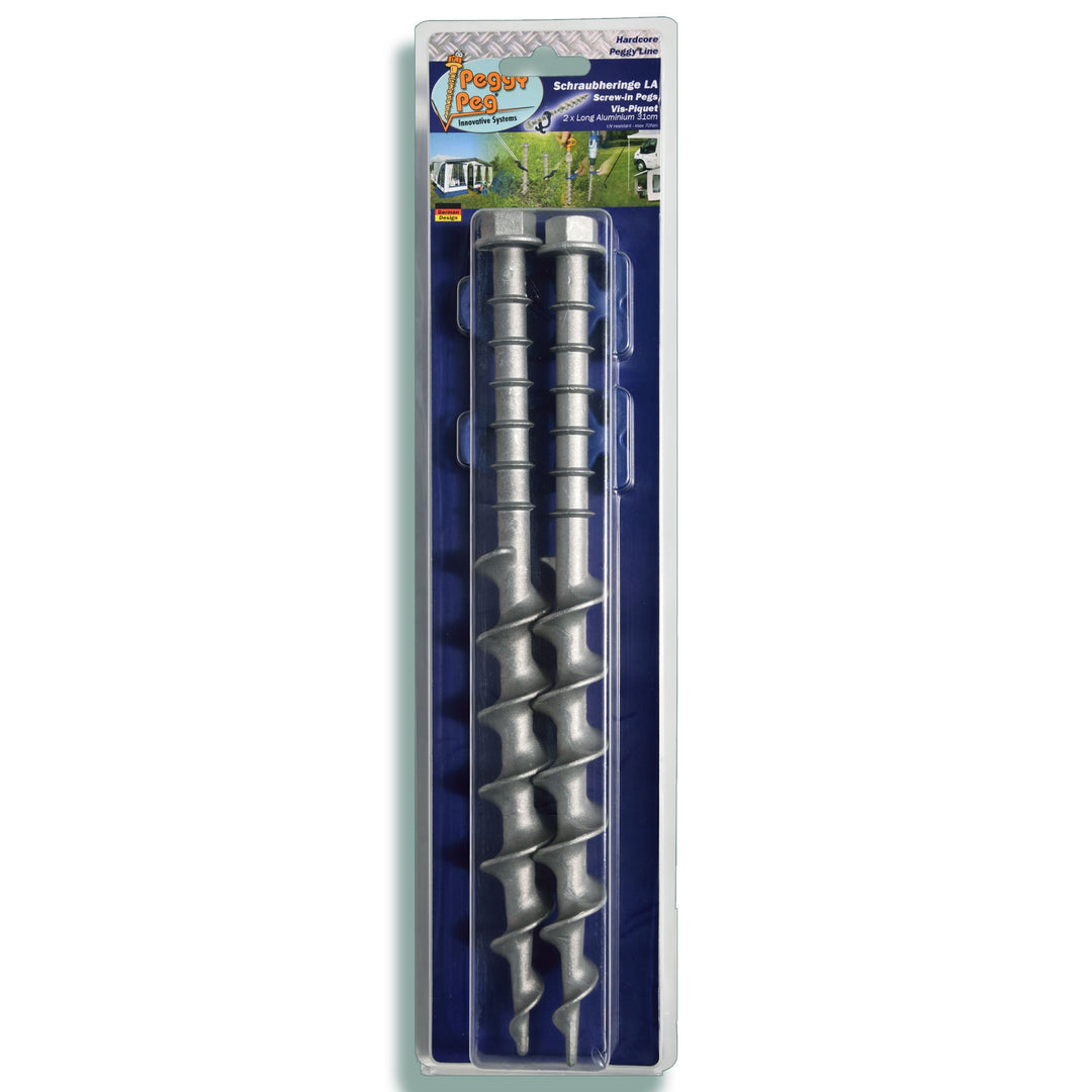 Screw-in Peg Long Aluminium (LA) • Pack of 2 (PP13) • Heavy Duty Aluminium Sand Pegs • for gazebos, awnings, tents, marquees