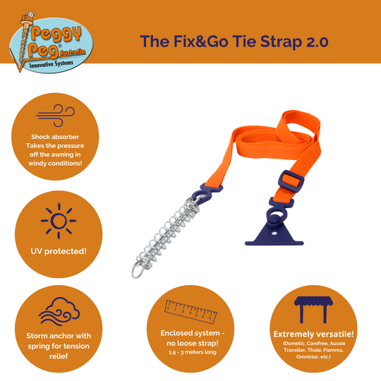 Tie Strap 2.0  (PP25) • (SINGLE item) • Caravan Awning Adjustable Tie-down Strap (Dometic, Carefree, Aussie Traveler, Thule, Kings etc.)